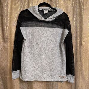 PINK Victorias Secret Black Gray Fishnet Mesh Long Sleeve Top‎ Sweater Hoodie XS